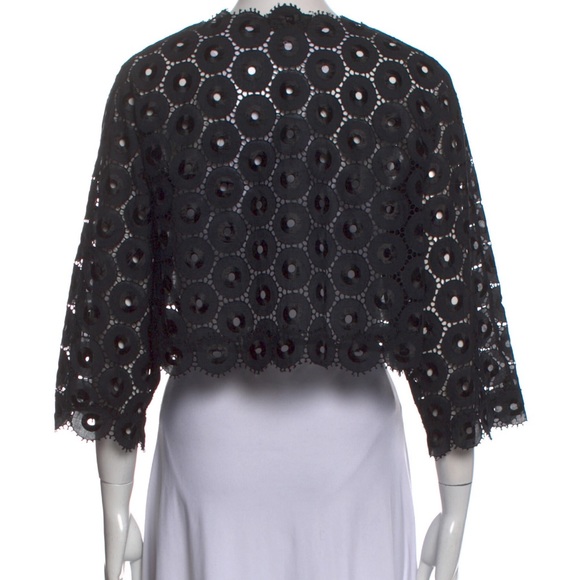 NWOT Tibi Lace Pattern Open Front Cropped Jacket. Black. Lasercut. Size small. - Picture 4 of 8